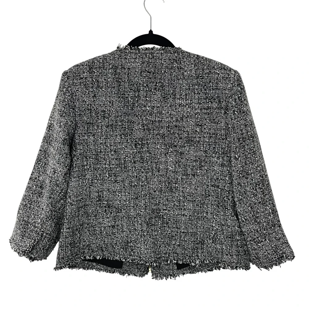 Michael Kors Black White Tweed Zip Front‎ Raw Hem Jacket 12